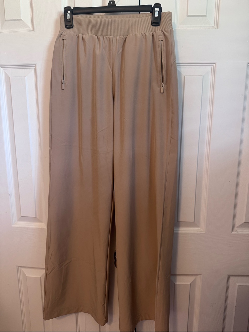 Beige Wide-Leg Pull-On Pants with Stretch Waist - Picture 2 of 5